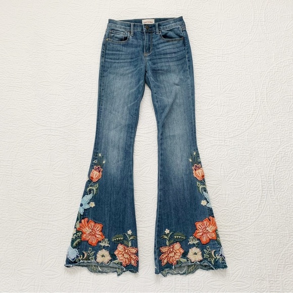 RARE🔥 Driftwood Farrah Flare‎ Bellbottom Isla Embroidered Floral Jeans - Picture 2 of 5